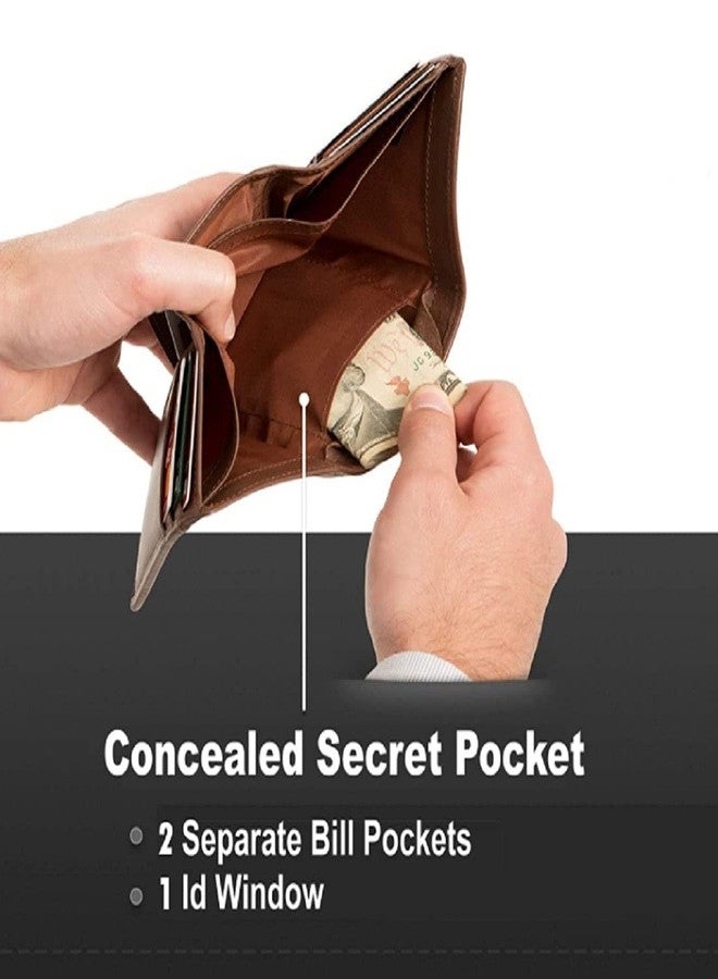 كونتاكتس محفظة كونتاكتس الرجالية من الجلد الطبيعي | محفظة مانعة لتقنية RFID للرجال | محفظة ثلاثية الطي | من 8 إلى 10 فتحات للبطاقات، بما في ذلك نافذتين لبطاقات الهوية (بني) - Image 2